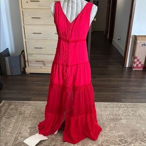 Red sleeveless Tiered Maxi Sundress